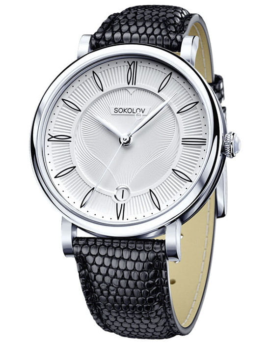 Sokolov 103.30.00.000.01.01.2  103.30.00.000.01.01.2 кварцевые женские часы белый циферблат, браслет кожаный — вид спереди