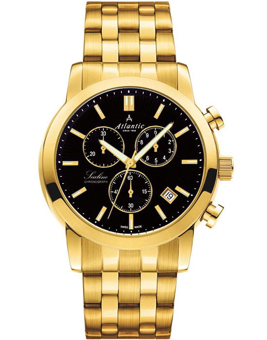 Atlantic Atlantic 62455.45.61  62455.45.61 кварцевые мужские часы черный циферблат, браслет сталь c pvd покрытием — вид спереди