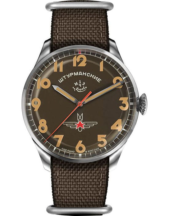 Штурманские Штурманские 2416/3805145  2416/3805145 механические мужские часы коричневый циферблат, браслет тканевый — вид спереди