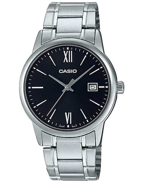 Casio Casio Collection MTP-V002D-1B3UDF (MTP-V002D-1B3)  MTP-V002D-1B3 кварцевые мужские часы черный циферблат, браслет нержавеющая сталь — вид спереди