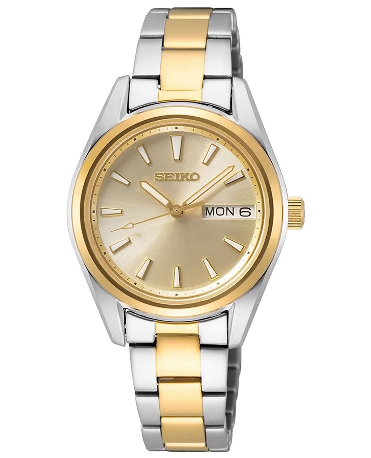 Seiko Seiko SUR354P1  SUR354P1 кварцевые женские часы золотой циферблат, браслет сталь c pvd покрытием — вид спереди