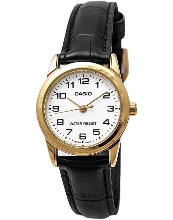 Casio Casio LTP-V001GL-7B  LTP-V001GL-7B кварцевые женские часы белый циферблат, браслет кожаный — вид спереди