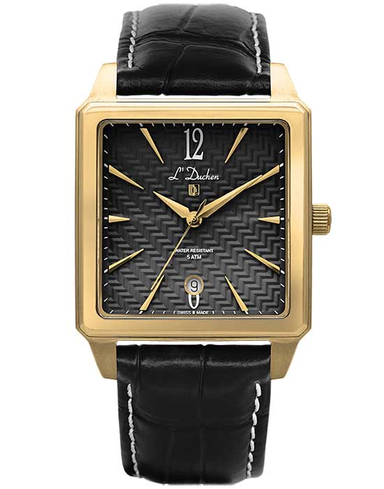 L'Duchen LDuchen D 451.21.21  D 451.21.21 кварцевые мужские часы черный циферблат, браслет кожаный — вид спереди