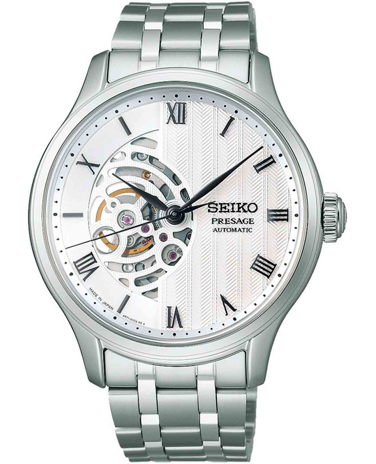 Seiko Seiko Presage SARY251  SARY251 механические мужские часы белый циферблат, браслет нержавеющая сталь — вид спереди