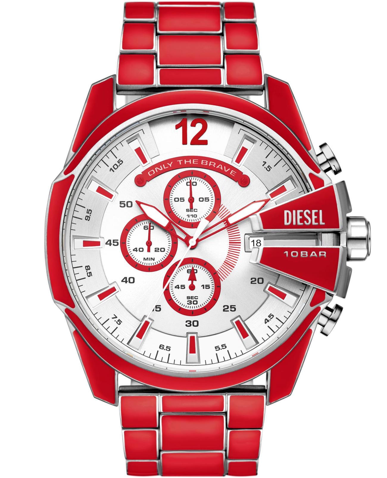 Diesel Diesel Mega Chief DZ4638  DZ4638 кварцевые мужские часы серебристый циферблат, браслет нержавеющая сталь с ip-покрытием — вид спереди