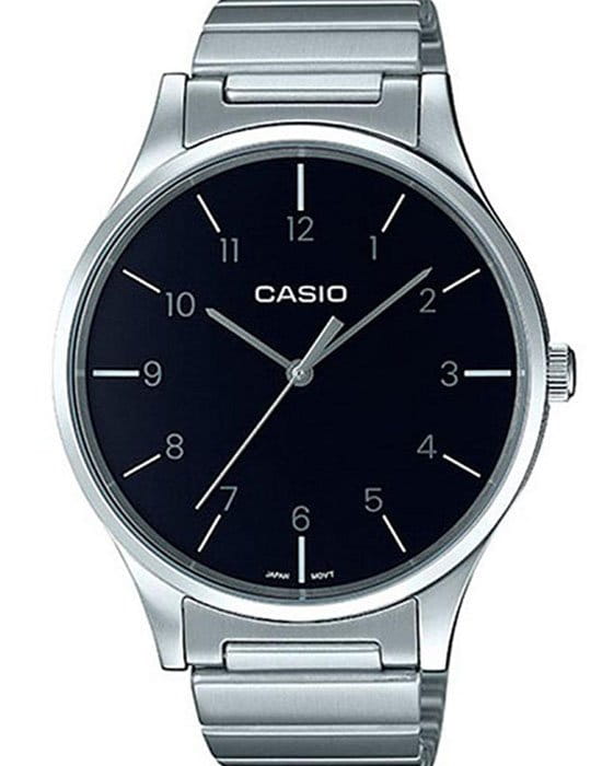 Casio Casio Collection LTP-E140DD-1B Retro LTP-E140DD-1BEF кварцевые женские часы черный циферблат, браслет 18-каратное желтое золото — вид спереди