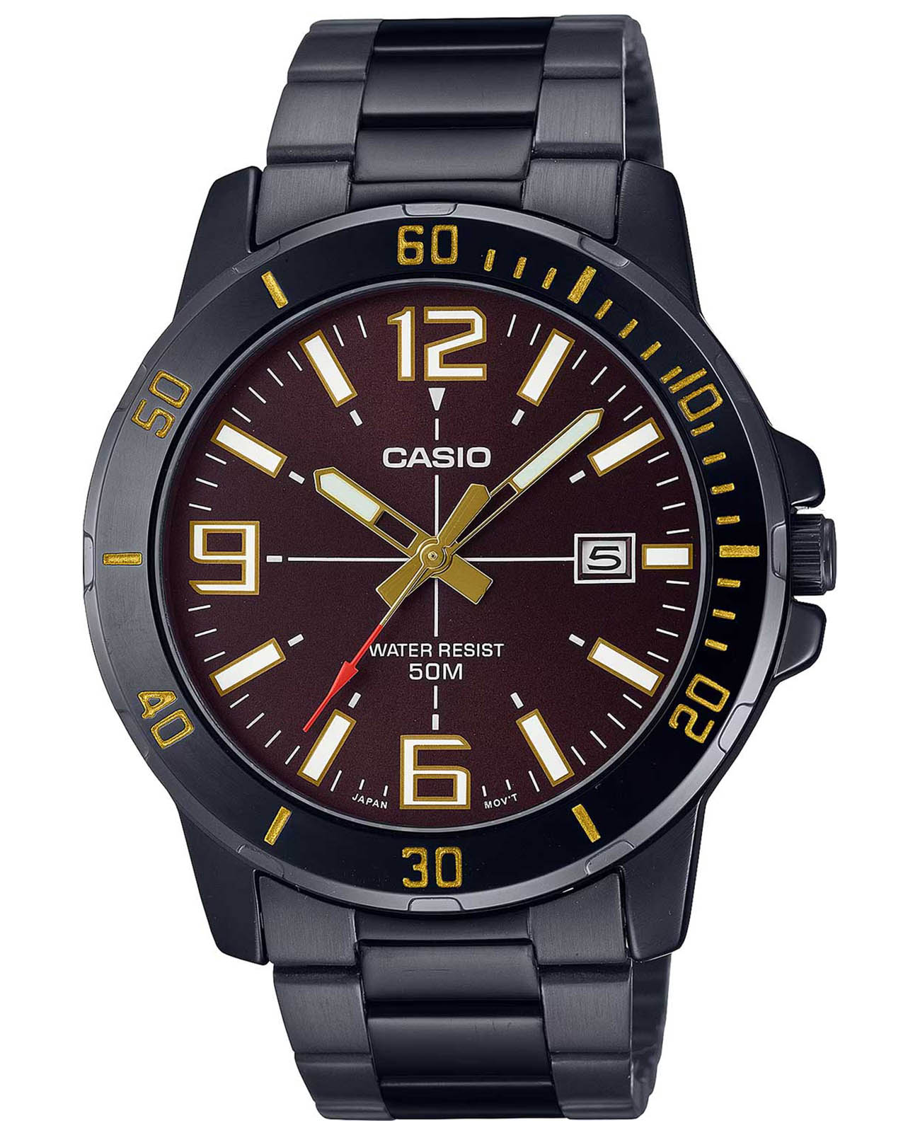 Casio Casio Collection MTP-VD01B-5B  MTP-VD01B-5B кварцевые мужские часы бордовый циферблат, браслет сталь с ip покрытием — вид спереди