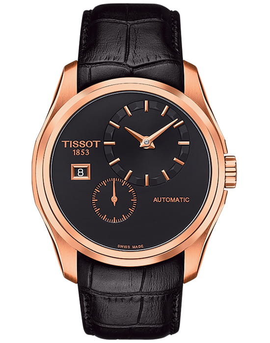 Tissot Tissot Couturier Automatic Small Second T035.428.36.051.00 Couturier T0354283605100 механические мужские часы черный циферблат, браслет кожаный — вид спереди