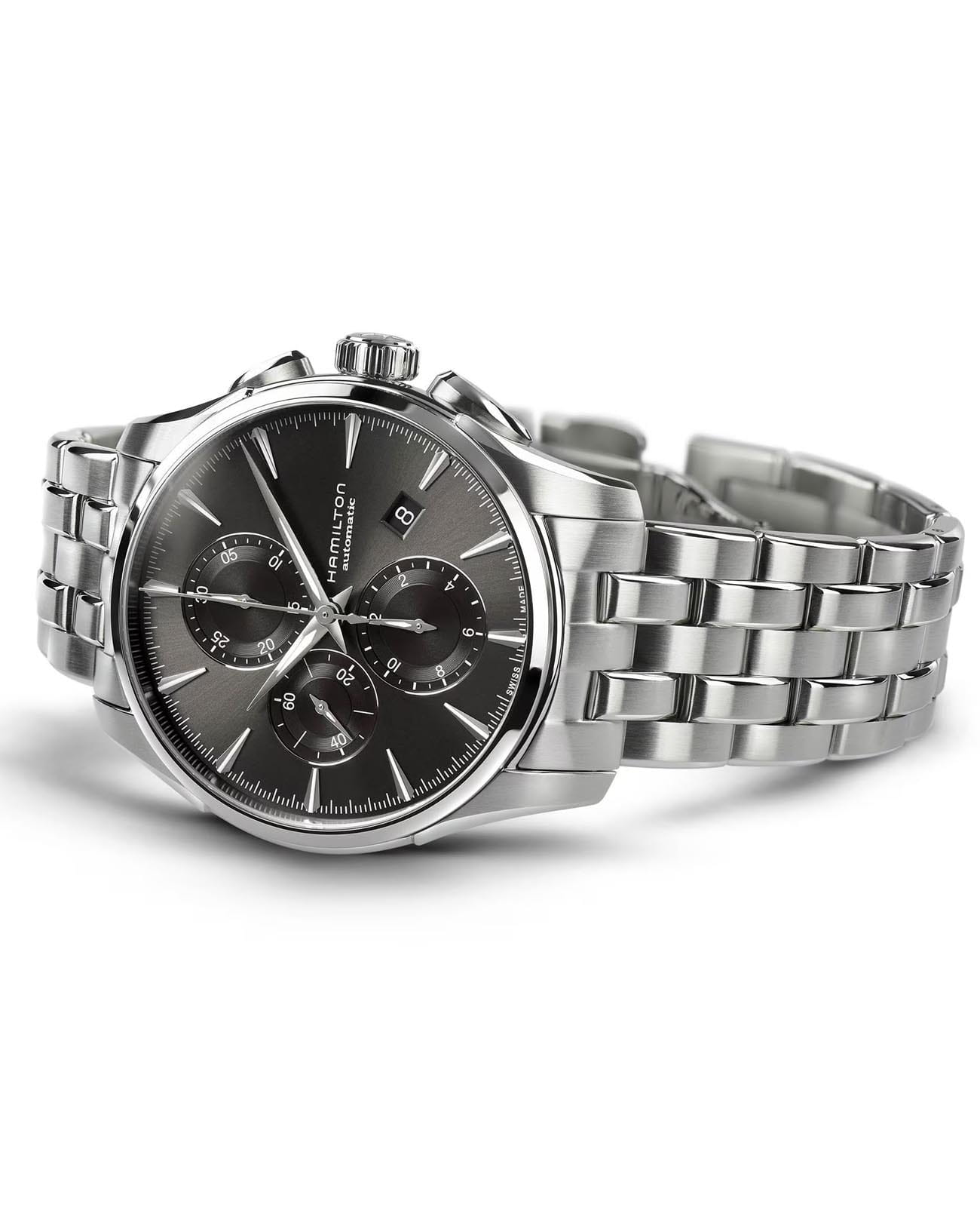 Hamilton Hamilton Jazzmaster Auto Chrono H32586181, jazzmaster швейцария мужские часы на браслете нержавеющая сталь боковой вид