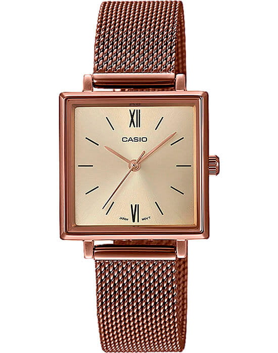Casio Casio Collection LTP-E155MR-9BEF Retro LTP-E155MR-9BEF кварцевые женские часы шампань циферблат, браслет сталь с ip покрытием — вид спереди