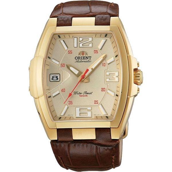 Orient Orient ERAL002C (FERAL002C)  FERAL002C механические мужские часы желтый циферблат, браслет кожа + текстиль — вид спереди