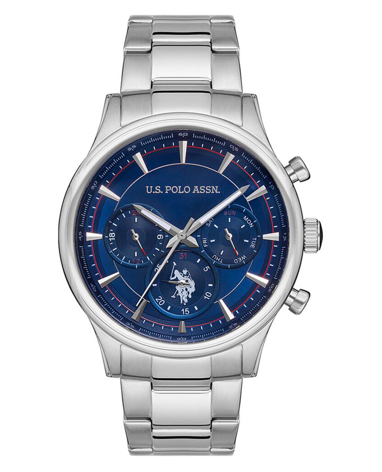 U.S. Polo Assn. U.S. Polo Assn. Crossing USPA1010-03  USPA1010-03 кварцевые мужские часы синий циферблат, браслет нержавеющая сталь — вид спереди