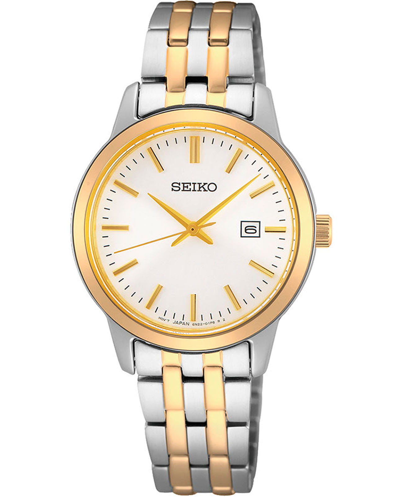 Seiko Seiko Discover More SUR410P1  SUR410P1 кварцевые женские часы белый циферблат, браслет нержавеющая сталь с pvd-покрытием — вид спереди