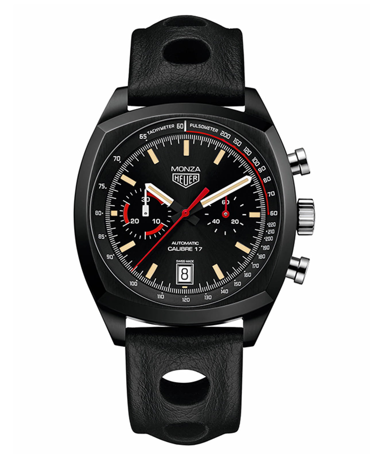 TAG Heuer TAG Heuer Heritage CR2080.FC6375  CR2080.FC6375 механические мужские часы черный циферблат, браслет кожаный — вид спереди