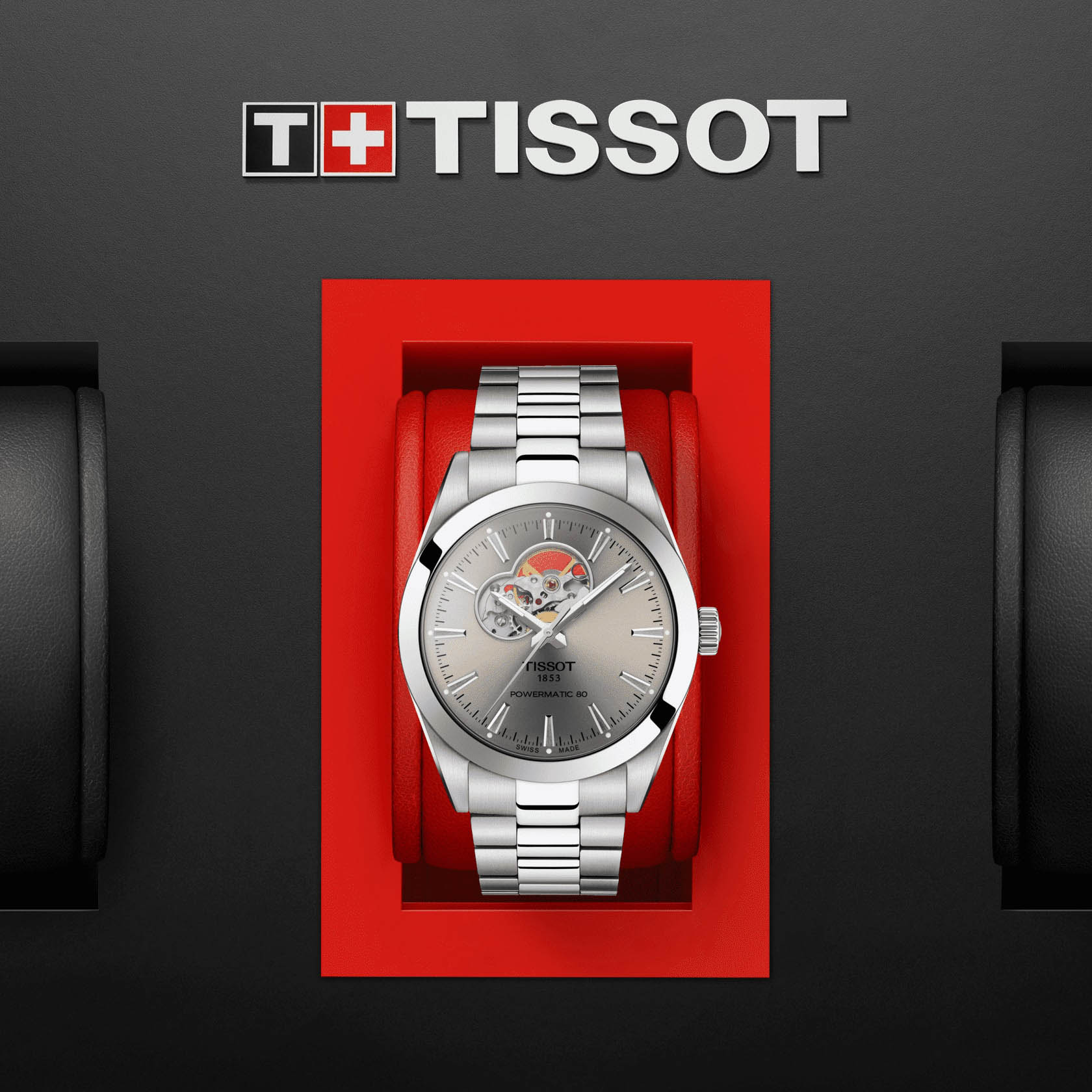 Tissot Tissot Gentleman Powermatic 80 Silicium T127.407.11.081.00 механические мужские часы часы крупный план серый циферблата