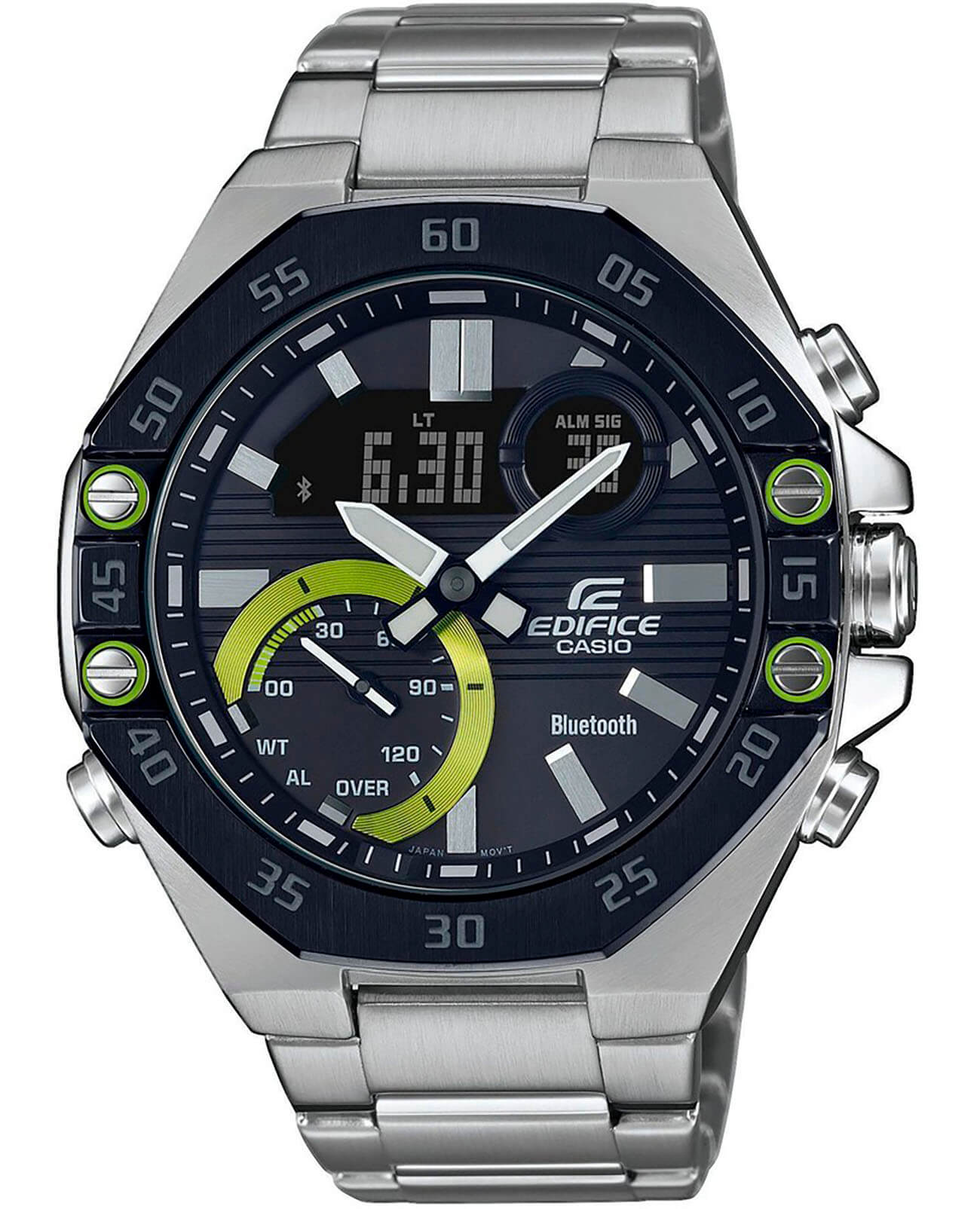 Casio Casio Edifice ECB-10DB-1A ECB ECB-10DB-1A кварцевые мужские часы черный циферблат, браслет нержавеющая сталь — вид спереди