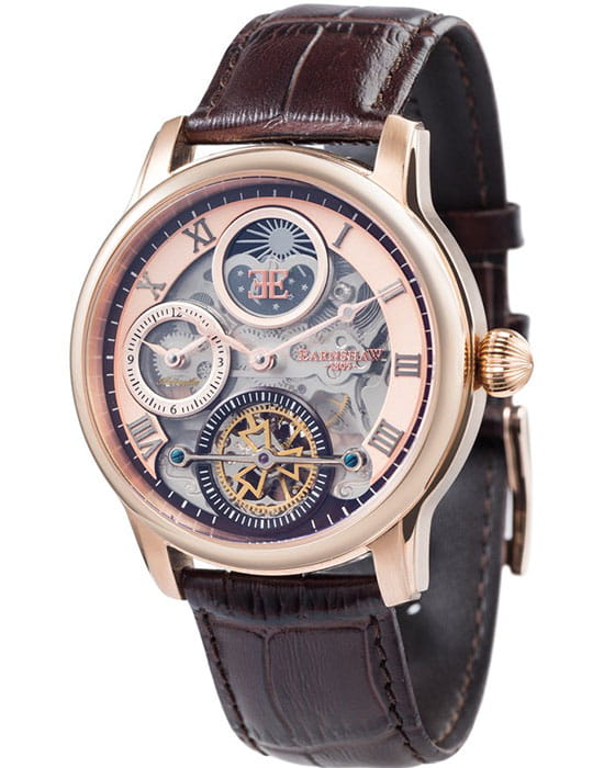 Earnshaw Earnshaw Longitude ES-8063-02  ES-8063-02 механические мужские часы розовый циферблат, браслет кожаный — вид спереди