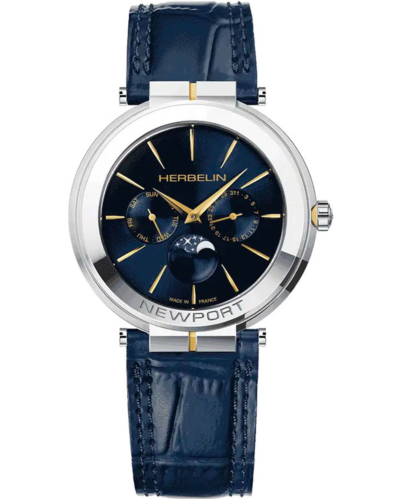 Herbelin Herbelin Newport Slim 12722T15BL  12722T15BL кварцевые мужские часы синий циферблат, браслет кожаный — вид спереди