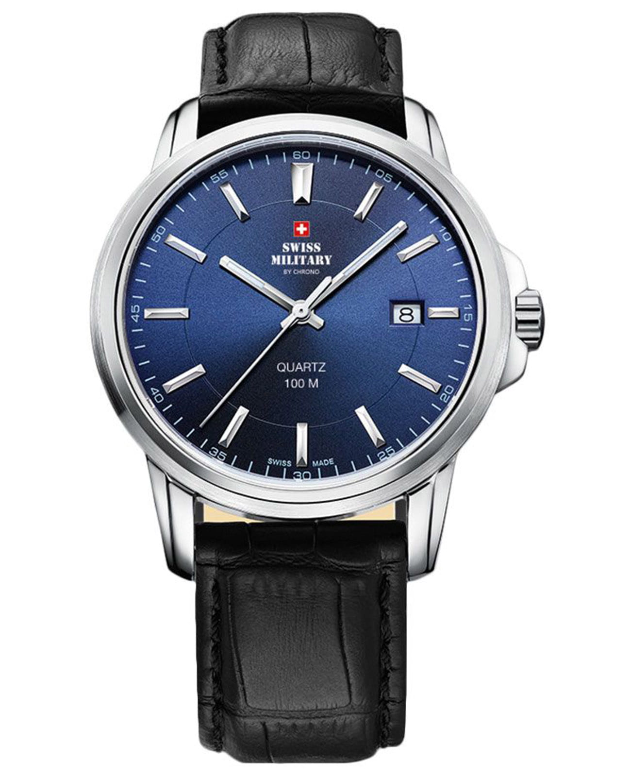 Swiss Military by Chrono Swiss Military by Chrono SM34039.14  SM34039.14 кварцевые мужские часы синий циферблат, браслет кожаный — вид спереди