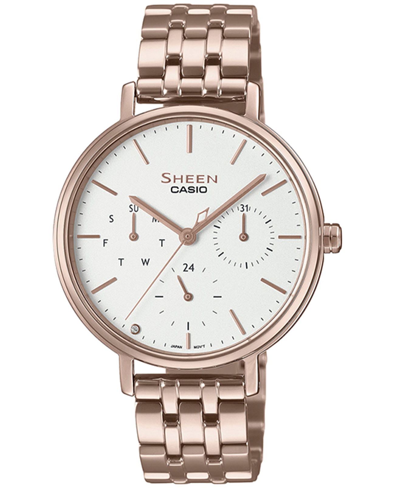 Casio Casio Sheen SHE-4541CG-7A  SHE-4541CG-7A кварцевые женские часы белый циферблат, браслет нержавеющая сталь — вид спереди