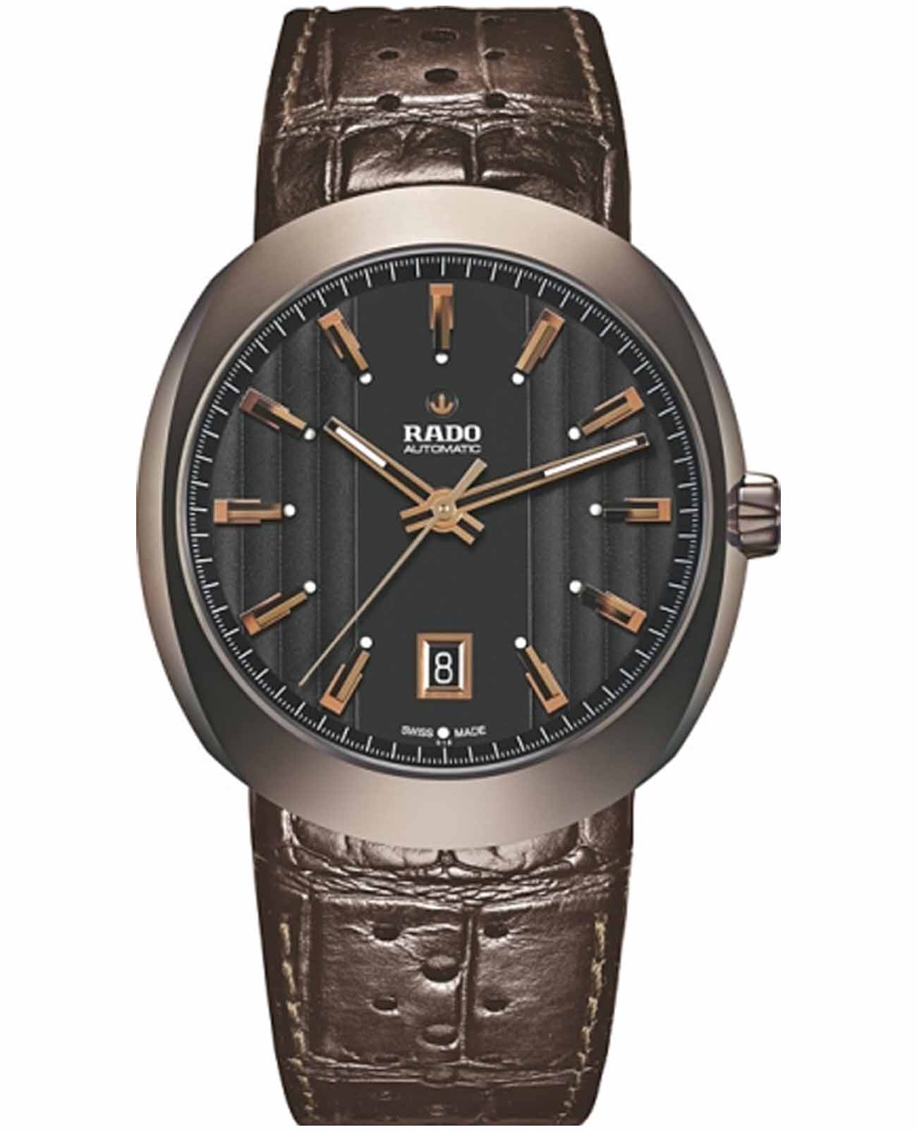 Rado Rado D-Star R15981155 Automatic R15981155 механические мужские часы черный циферблат, браслет кожаный — вид спереди