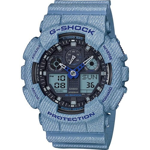 Casio Casio G-Shock GA-100DE-2A GA-100 GA-100DE-2A электронные мужские часы черный циферблат, браслет пластик — вид спереди