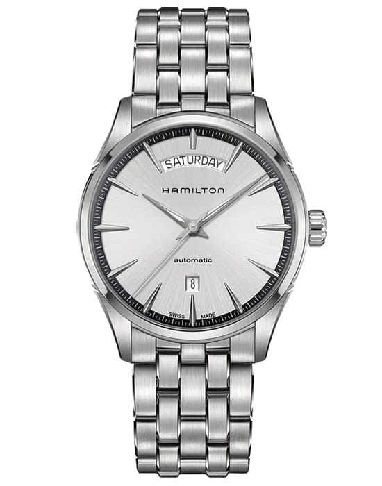 Hamilton Hamilton Jazzmaster Day Date Auto H42565151  H42565151 механические мужские часы серебристый циферблат, браслет нержавеющая сталь — вид спереди