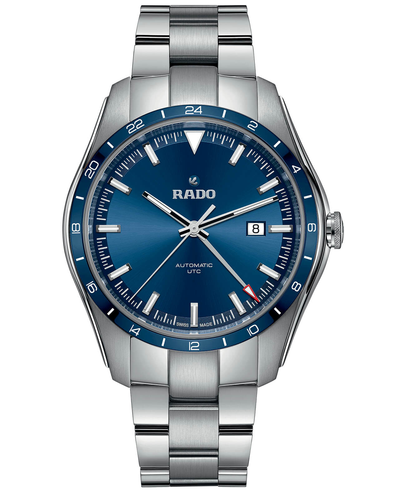 Rado Rado Hyperchrome Automatic UTC R32050203 Automatic R32050203 механические мужские часы синий циферблат, браслет нержавеющая сталь — вид спереди