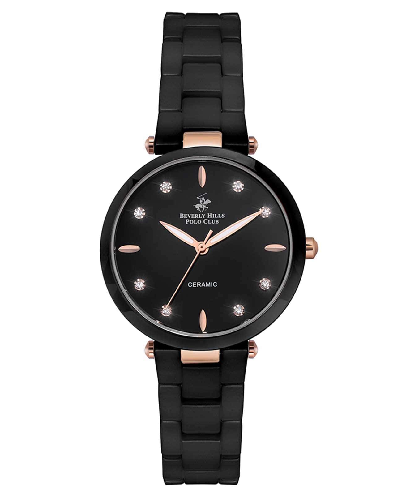Beverly Hills Polo Club Beverly Hills Polo Club BP3102X.850  BP3102X.850 кварцевые женские часы черный циферблат, браслет керамика — вид спереди