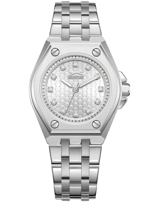 Slazenger Slazenger SL.09.2342.3.01  SL.09.2342.3.01 кварцевые женские часы белый циферблат, браслет суперметалл — вид спереди