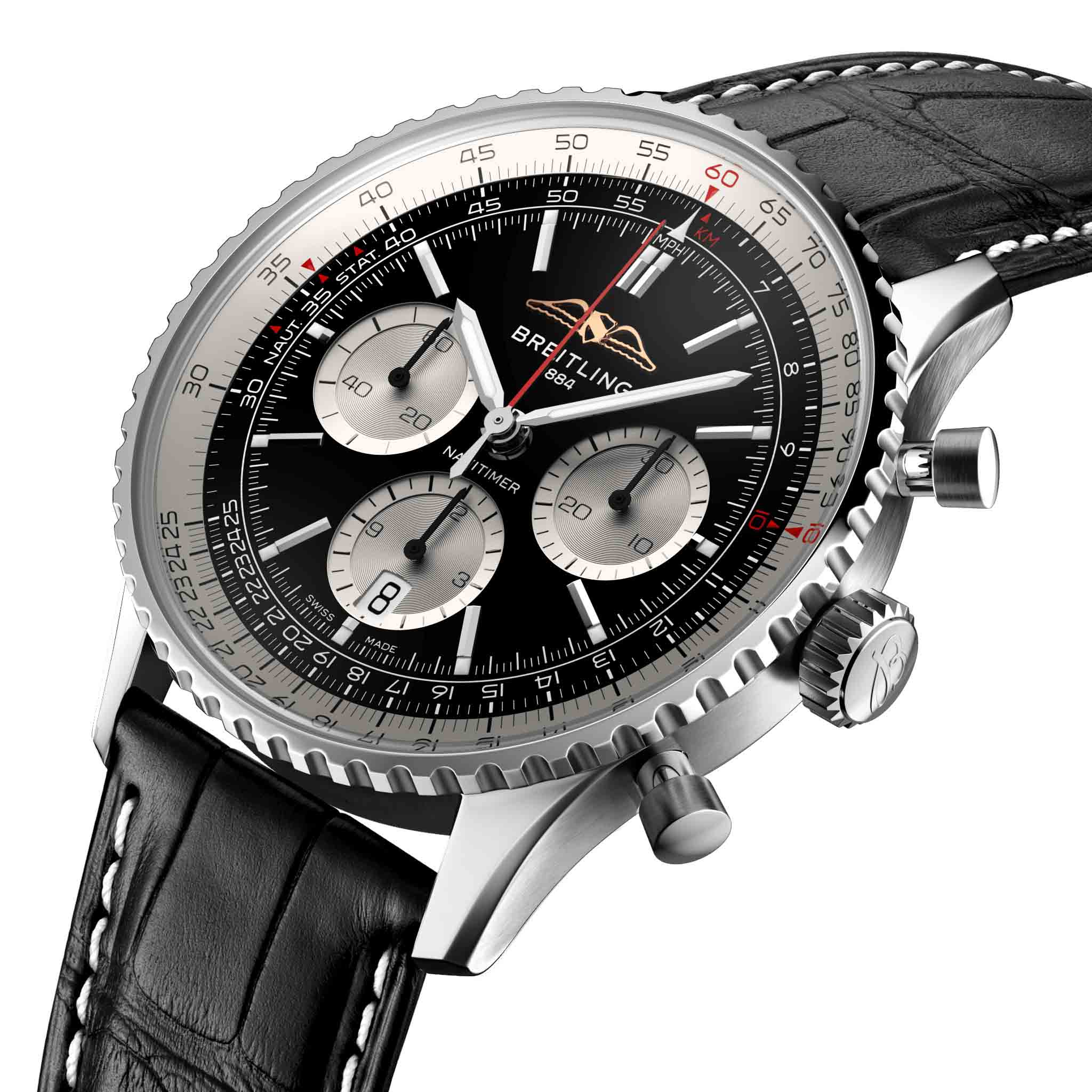 Breitling Breitling Navitimer B01 Chronograph 43 AB0138211B1P1 механические мужские часы часы крупный план черный циферблата