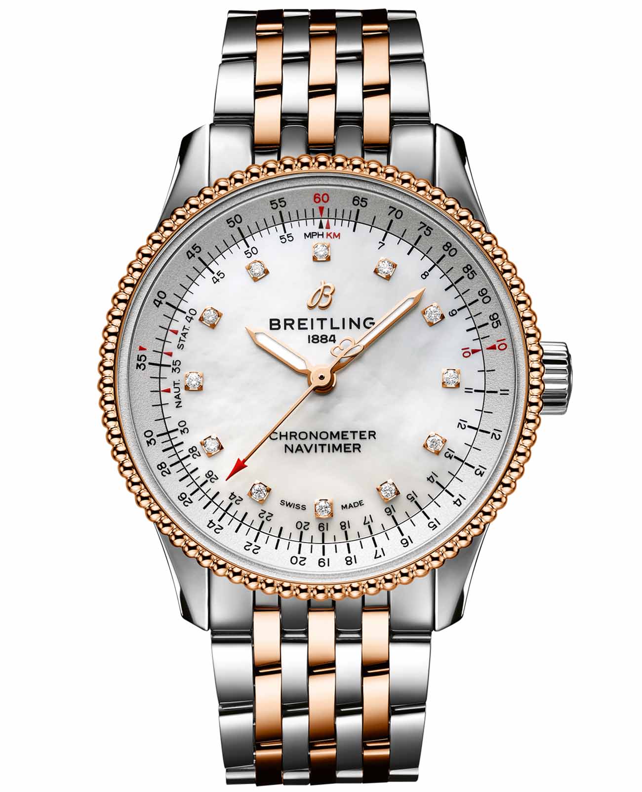 Breitling Breitling Navitimer Automatic 35 U17395211A1U1  U17395211A1U1 механические женские часы перламутровый циферблат, браслет сталь + золото — вид спереди
