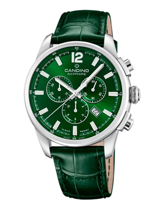 Candino Candino Chronograph C4745/3  C4745/3 кварцевые мужские часы зеленый циферблат, браслет кожаный — вид спереди