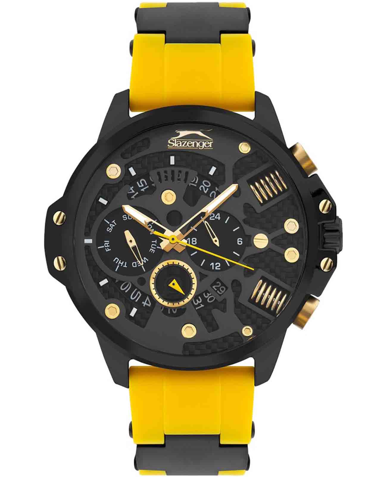 Slazenger Slazenger SL.09.2212.2.04  SL.09.2212.2.04 кварцевые мужские часы черный циферблат, браслет суперметалл с ip покрытием + силикон — вид спереди