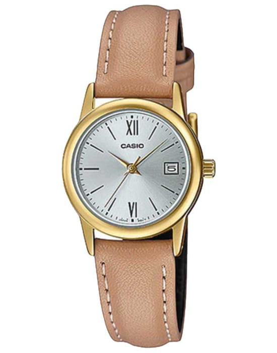 Casio Casio Collection LTP-V002GL-7B3  LTP-V002GL-7B3 кварцевые женские часы серебристый циферблат, браслет кожаный — вид спереди