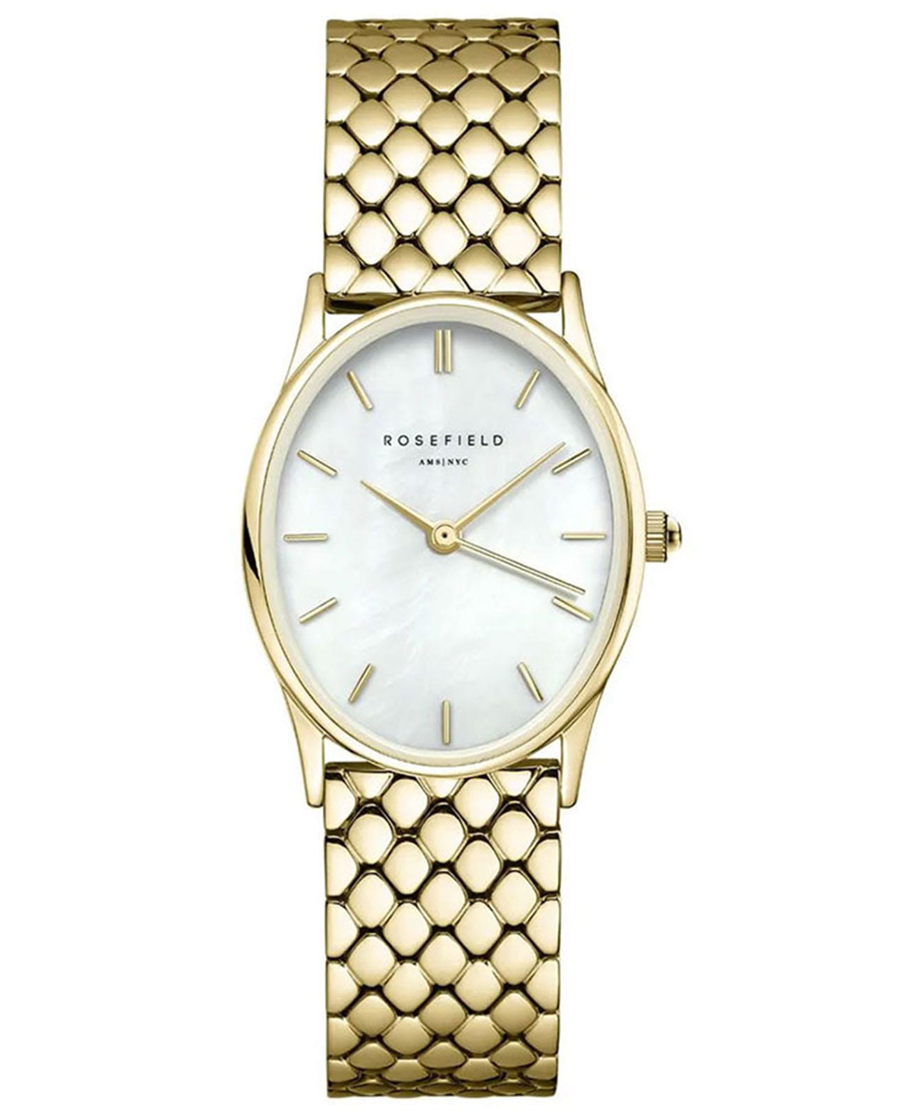 Rosefield Rosefield The Oval OWGSG-OV01  OWGSG-OV01 кварцевые женские часы перламутровый циферблат, браслет сталь c pvd покрытием — вид спереди