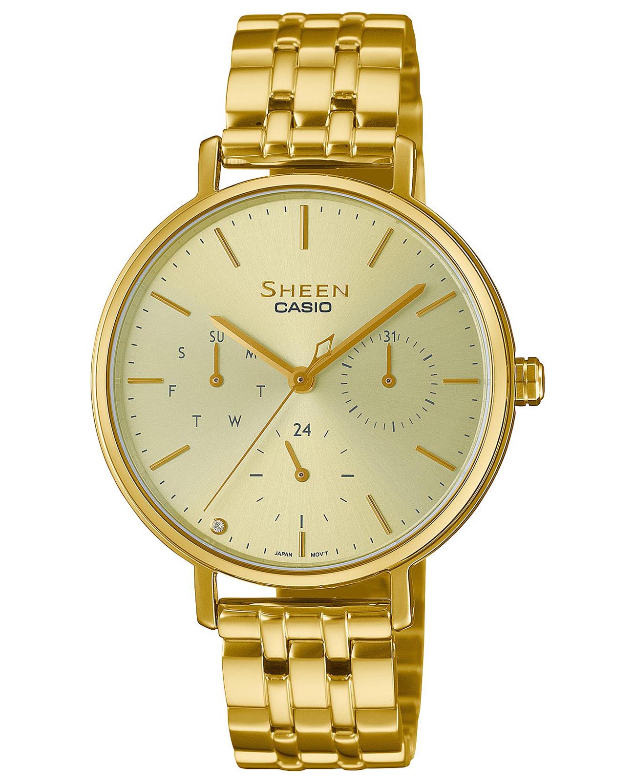 Casio Casio Sheen SHE-4541G-9AUDF  SHE-4541G-9AUDF кварцевые женские часы золотой циферблат, браслет нержавеющая сталь — вид спереди