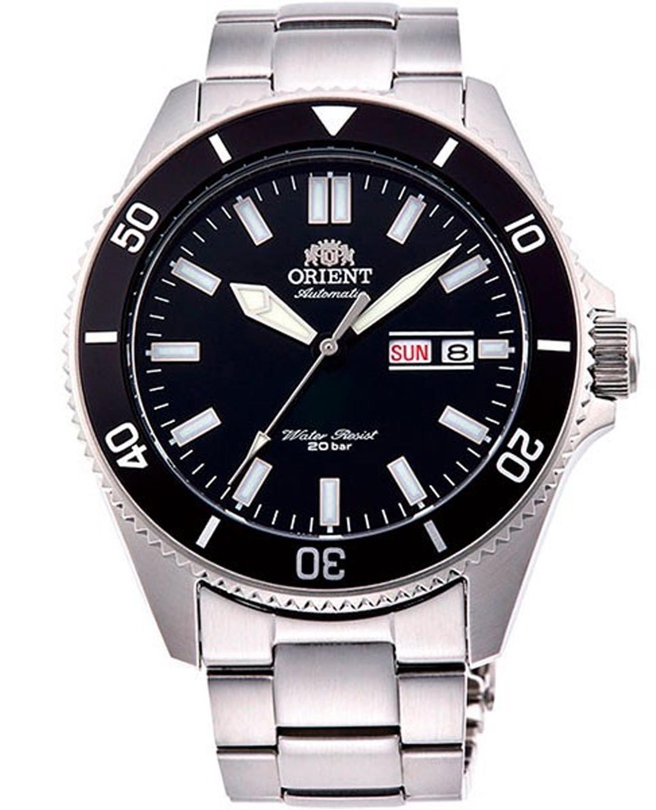 Orient Orient Diving Sport Automatic RA-AA0008B (RN-AA0008B)  RA-AA0008B механические мужские часы черный циферблат, браслет нержавеющая сталь — вид спереди