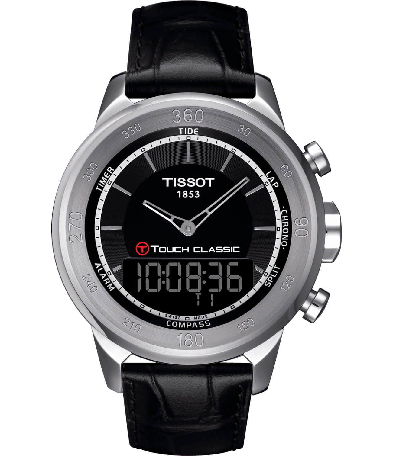 Tissot Tissot T-Touch Classic T083.420.16.051.00 T Touch T0834201605100 кварцевые мужские часы черный циферблат, браслет кожаный — вид спереди