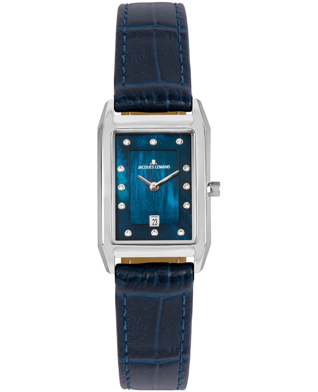 Jacques Lemans Jacques Lemans 1-2189C  1-2189C кварцевые женские часы синий циферблат, браслет кожаный — вид спереди