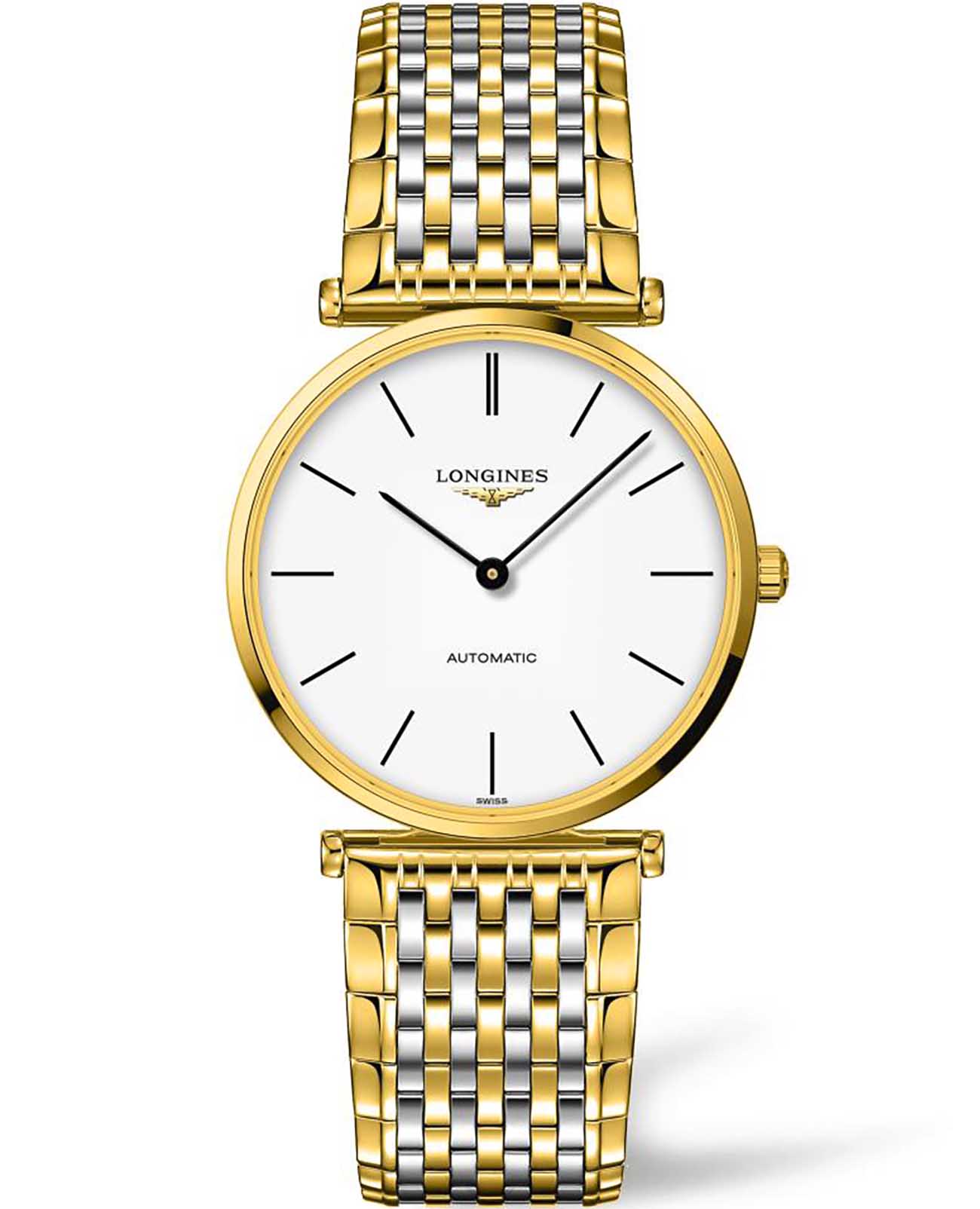 Longines Longines La Grande Classique L4.908.2.12.7  L49082127 механические женские часы белый циферблат, браслет сталь c pvd покрытием — вид спереди