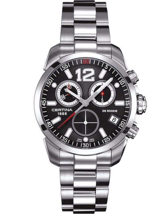 Certina Certina DS Rookie C016.417.11.057.00  C0164171105700 кварцевые мужские часы черный циферблат, браслет нержавеющая сталь — вид спереди
