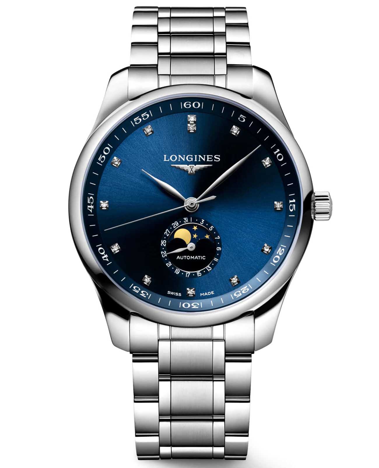 Longines Longines Master Collection L2.919.4.97.6  L29194976 механические мужские часы синий циферблат, браслет нержавеющая сталь — вид спереди