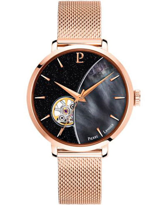 Pierre Lannier Pierre Lannier Celeste 302F988  302F988 механические женские часы черный циферблат, браслет нержавеющая сталь с ip-покрытием — вид спереди