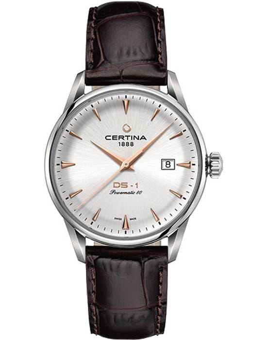 Certina Certina DS-1 Powermatic 80 C029.807.16.031.01 DS 1 C0298071603101 механические мужские часы белый циферблат, браслет кожаный — вид спереди
