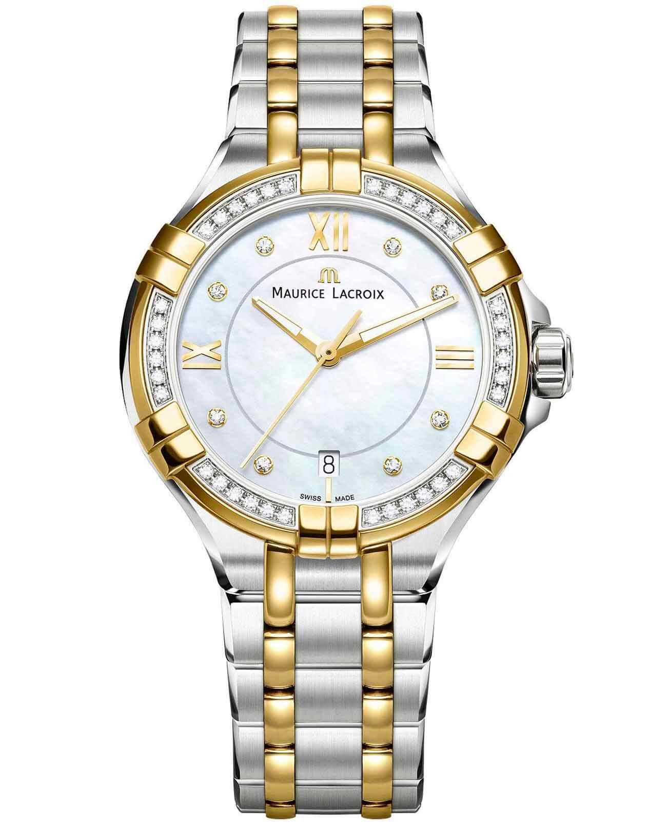 Maurice Lacroix Maurice Lacroix Aikon Date AI1006-DY503-171-1  AI1006-DY503-171-1 кварцевые женские часы перламутровый циферблат, браслет сталь c pvd покрытием — вид спереди