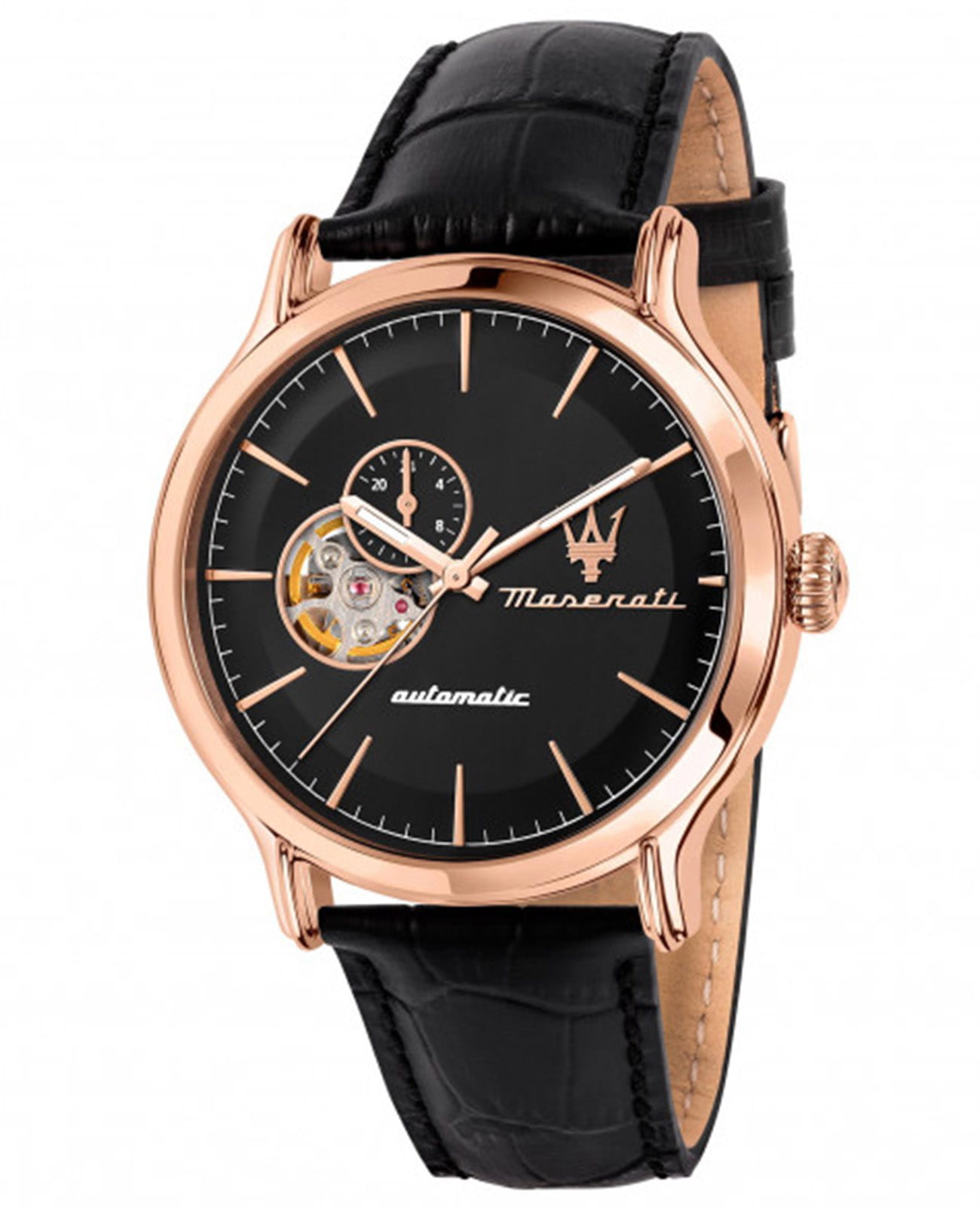 Maserati Maserati SFIDA R8821118009  R8821118009 механические мужские часы черный циферблат, браслет кожаный — вид спереди