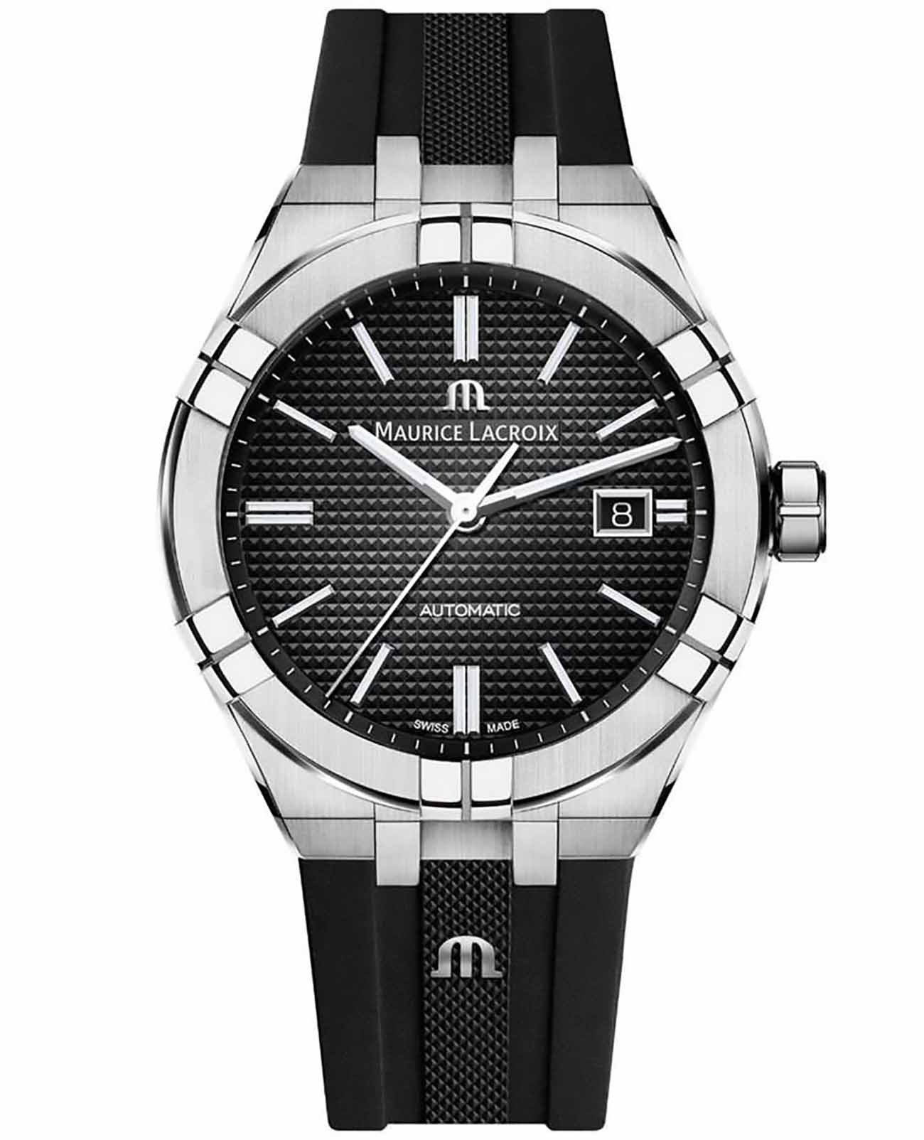 Maurice Lacroix Maurice Lacroix Aikon Automatic AI6008-SS000-330-2  AI6008-SS000-330-2 механические мужские часы черный циферблат, браслет каучук — вид спереди