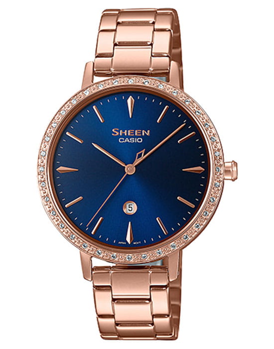 Casio Casio Sheen SHE-4535YPG-2A  SHE-4535YPG-2A кварцевые женские часы синий циферблат, браслет сталь с ip покрытием — вид спереди
