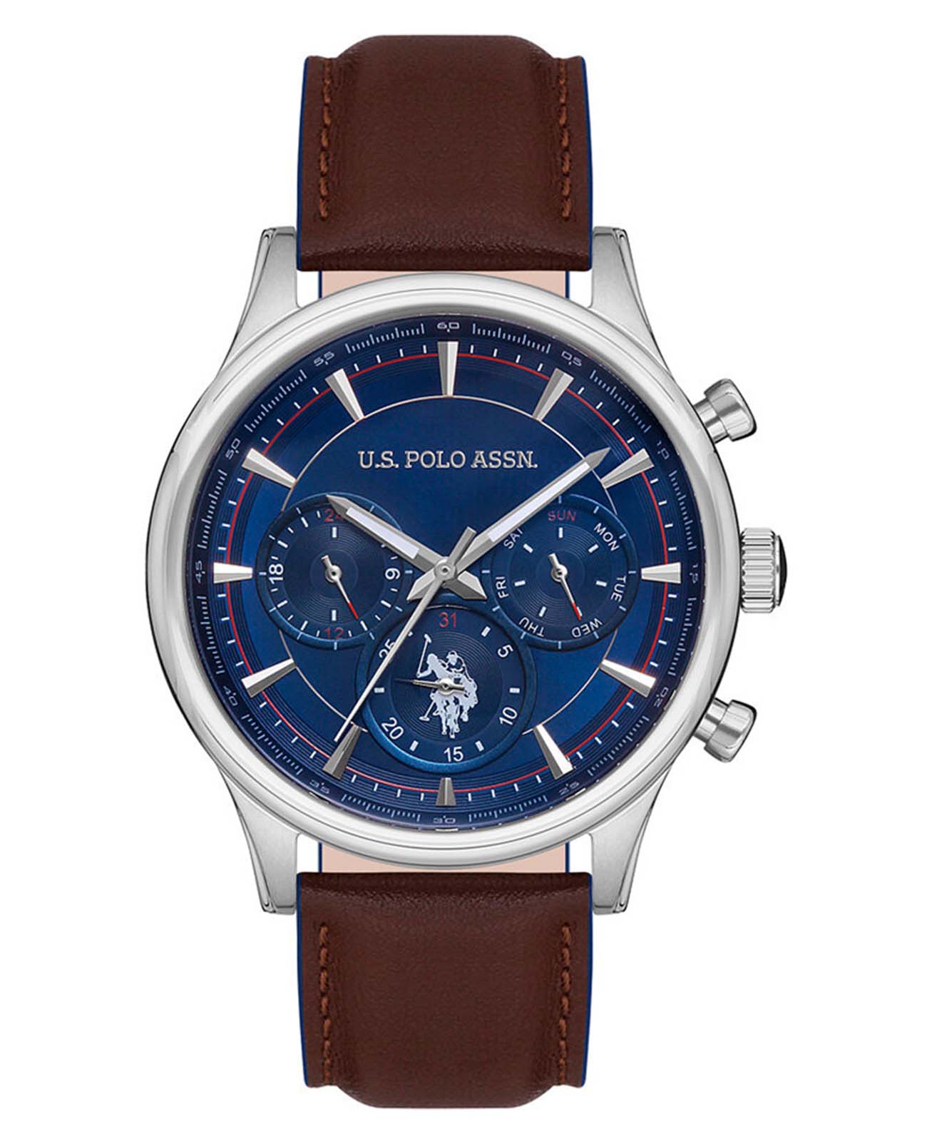 U.S. Polo Assn. U.S. Polo Assn. Crossing USPA1010-05  USPA1010-05 кварцевые мужские часы синий циферблат, браслет кожаный — вид спереди